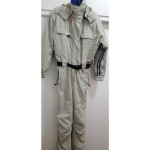 Vintage Obermeyer One Piece SKI Suit Cream/Baige w/Blue Stripes Ladies Size 4